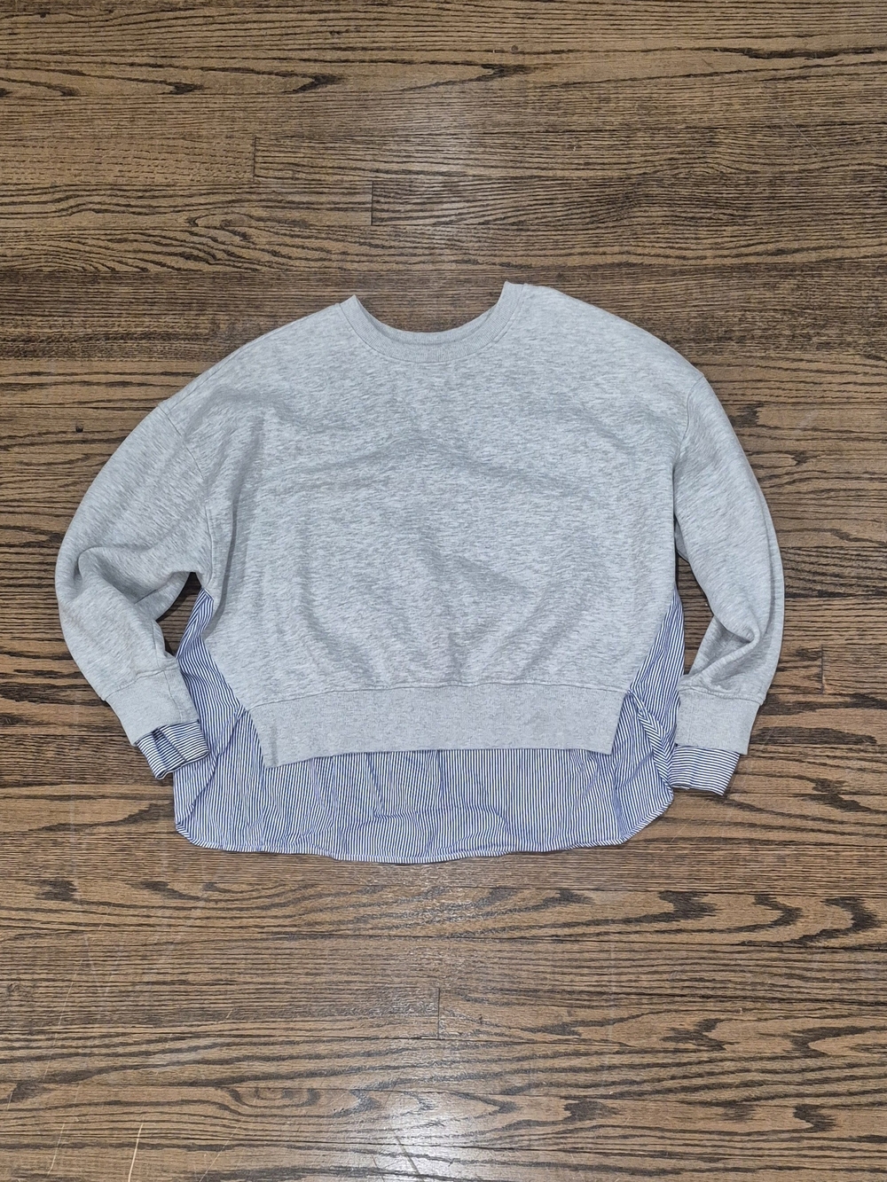 Forever 21+ Gray Layered Shirt Hem Sweatshirt Blue White Stripe Pullover Size 1X